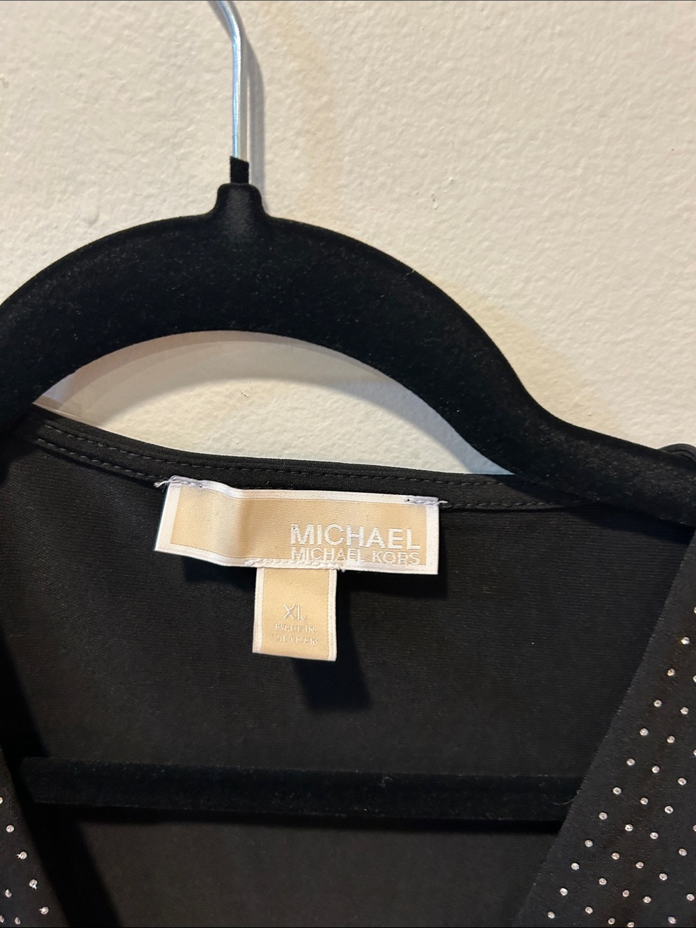 Michael Kors Black Long Sleeve Faux-Wrap Top with Stud Accents - Picture 2 of 5